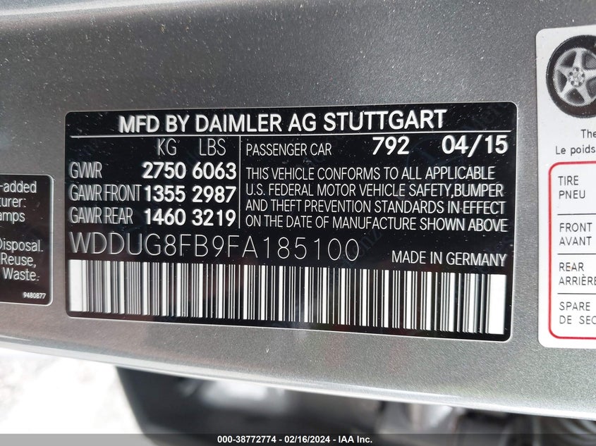 2015 MERCEDES-BENZ S 550 4MATIC WDDUG8FB9FA185100