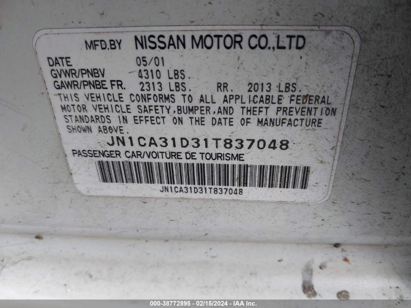 2001 Nissan Maxima Se VIN: JN1CA31D31T837048 Lot: 40344492