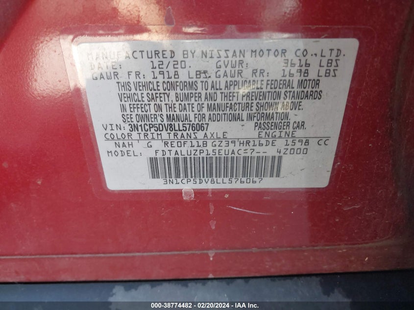 2020 NISSAN KICKS SR XTRONIC CVT - 3N1CP5DV8LL576067