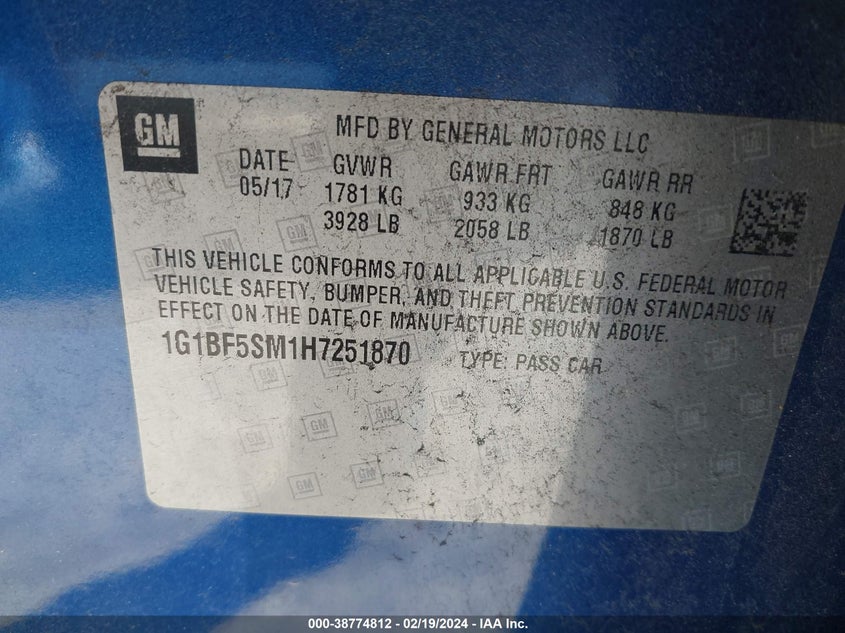 2017 CHEVROLET CRUZE PREMIER - 1G1BF5SM1H7251870