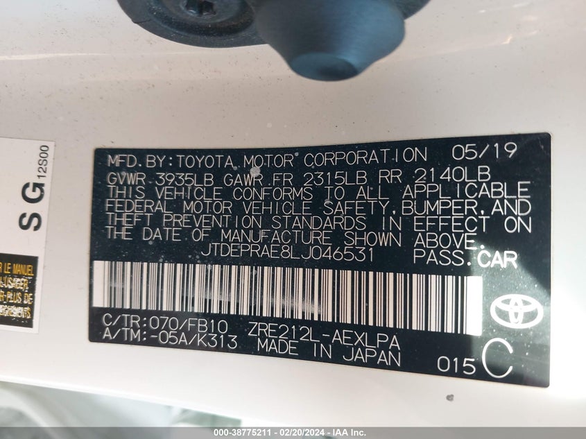 2020 TOYOTA COROLLA LE - JTDEPRAE8LJ046531