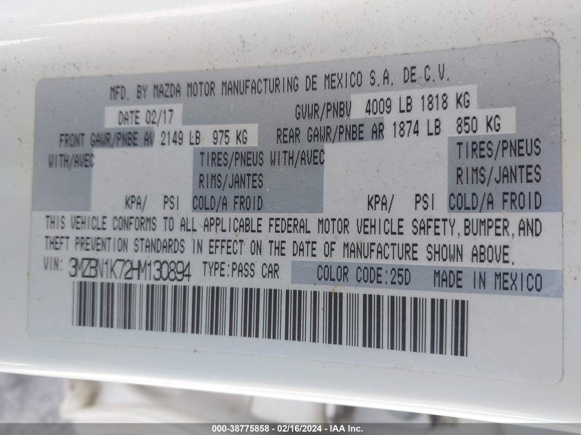 2017 MAZDA MAZDA3 SPORT - 3MZBN1K72HM130894