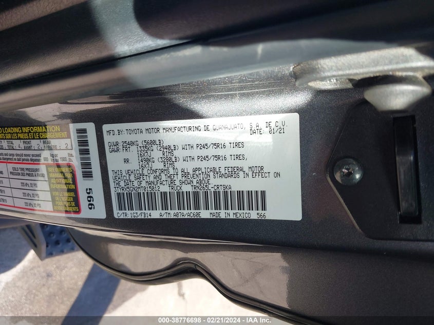 2021 TOYOTA TACOMA SR - 3TYRX5GN2MT015012