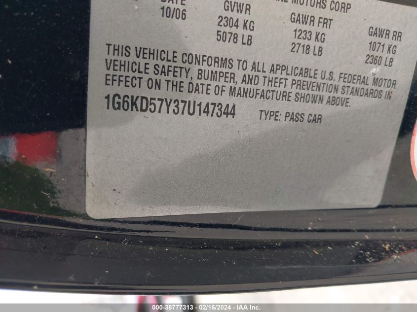 2007 Cadillac Dts Luxury Ii VIN: 1G6KD57Y37U147344 Lot: 38777313