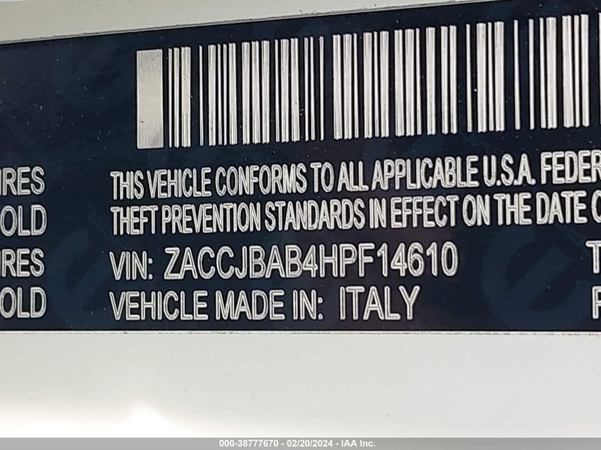 VIN ZACCJBAB4HPF14610 2017 JEEP RENEGADE SPORT 4X4