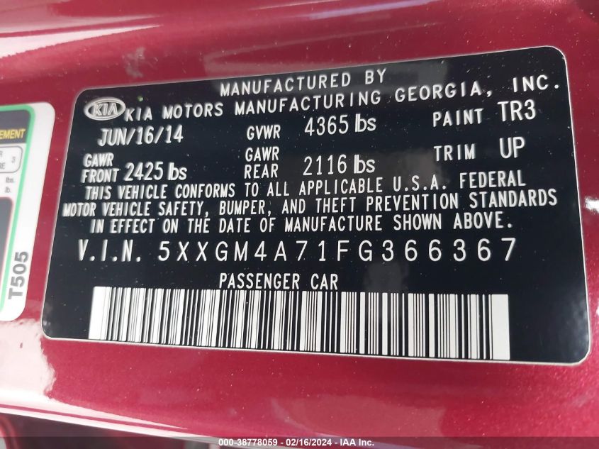 2015 KIA OPTIMA LX - 5XXGM4A71FG366367