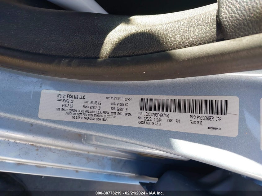 2015 CHRYSLER 200 LIMITED - 1C3CCCAB3FN647451