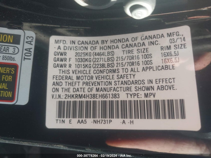 2014 HONDA CR-V LX - 2HKRM4H38EH661383