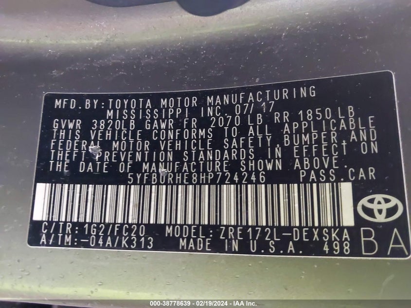 2017 TOYOTA COROLLA SE - 5YFBURHE8HP724246