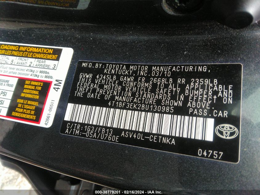 4T1BF3EK2BU130985 2011 Toyota Camry Le