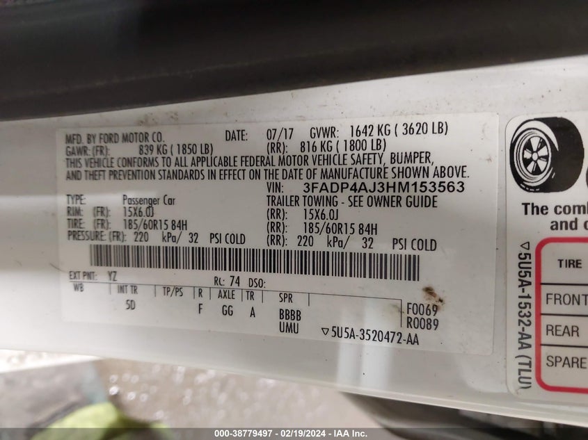2017 FORD FIESTA S - 3FADP4AJ3HM153563