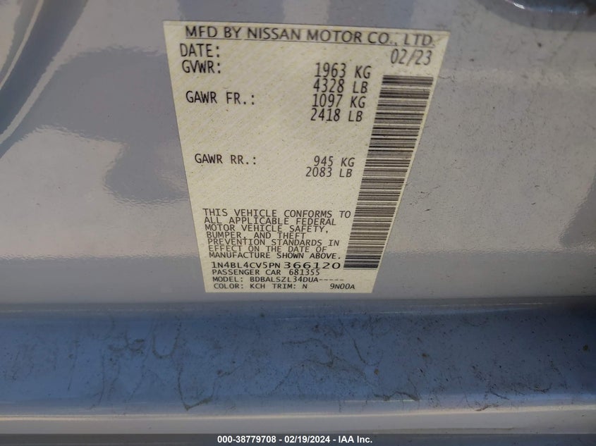 VIN 1N4BL4CV5PN366120 2023 NISSAN ALTIMA SR