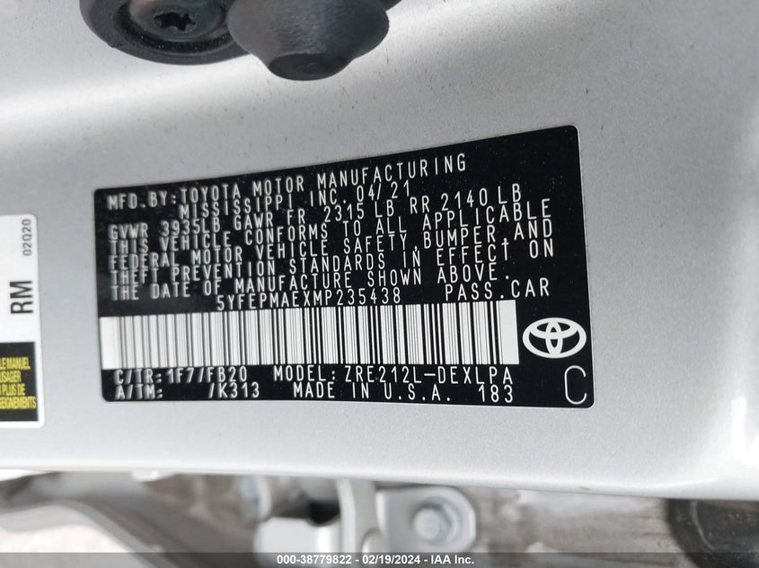 2021 TOYOTA COROLLA LE - 5YFEPMAEXMP235438