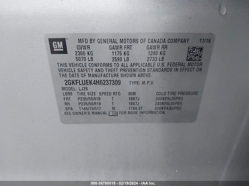 2017 GMC TERRAIN SLT - 2GKFLUEK4H6237309