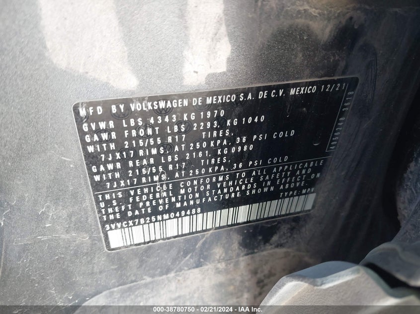 2022 VOLKSWAGEN TAOS S - 3VVCX7B25NM049488