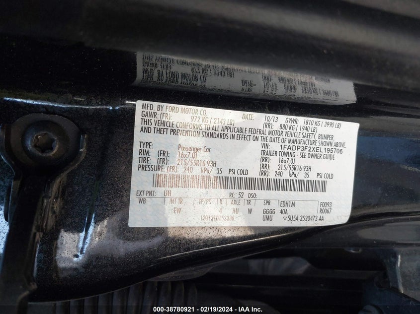 2014 FORD FOCUS SE - 1FADP3F2XEL195706