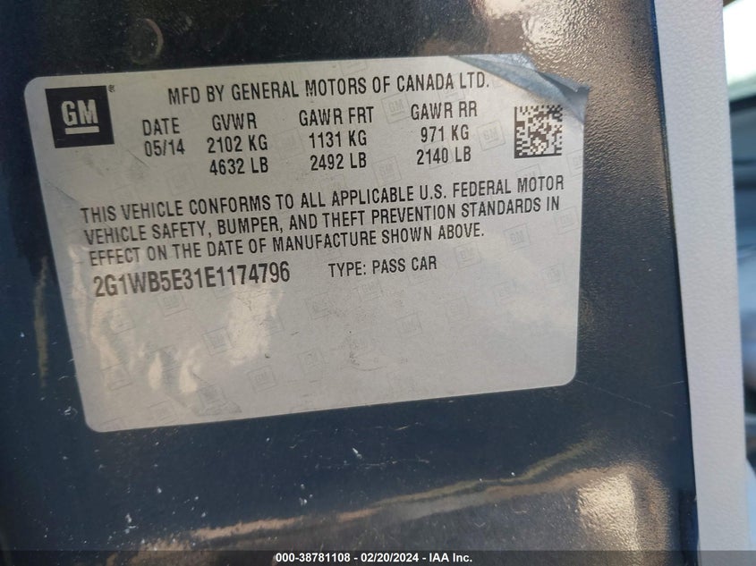 2014 CHEVROLET IMPALA LIMITED LT - 2G1WB5E31E1174796