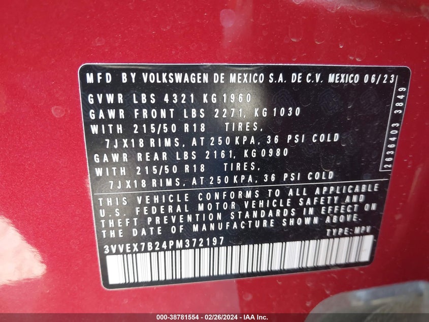 2023 VOLKSWAGEN TAOS SE - 3VVEX7B24PM372197