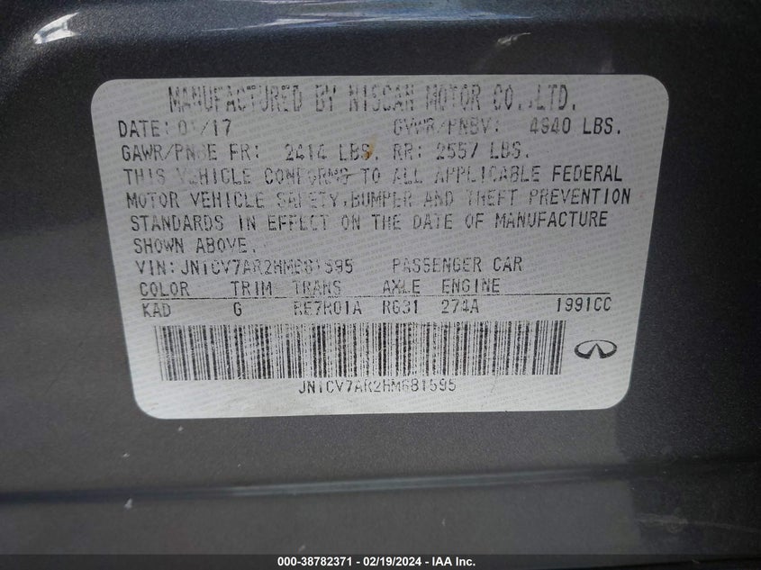 2017 INFINITI Q50 PREMIUM - JN1CV7AR2HM681595