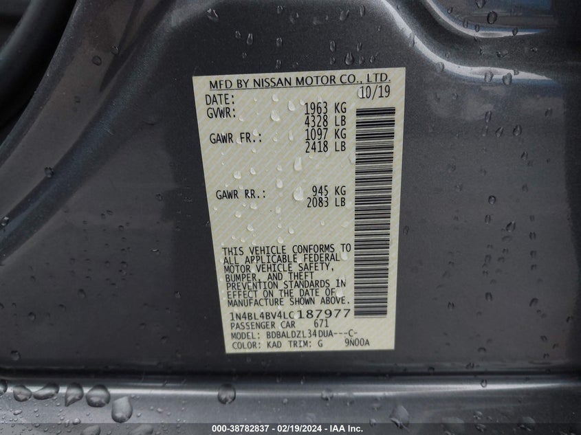 VIN 1N4BL4BV4LC187977 2020 NISSAN ALTIMA S FWD