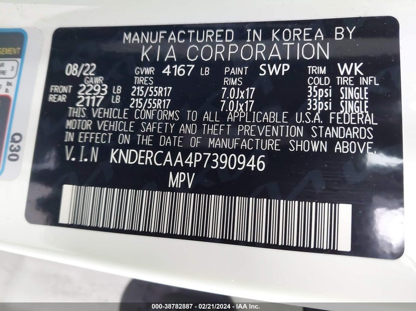 VIN KNDERCAA4P7390946 2023 KIA SELTOS EX
