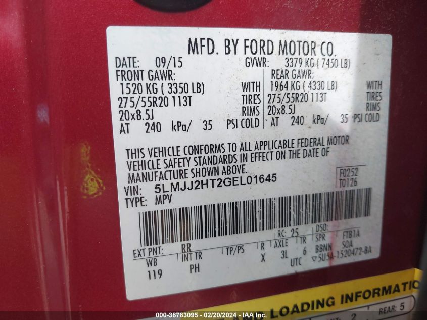 2016 LINCOLN NAVIGATOR SELECT - 5LMJJ2HT2GEL01645