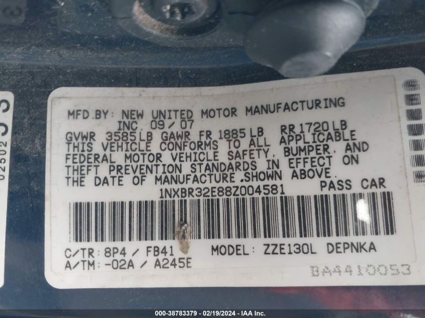 1NXBR32E88Z004581 2008 Toyota Corolla Le