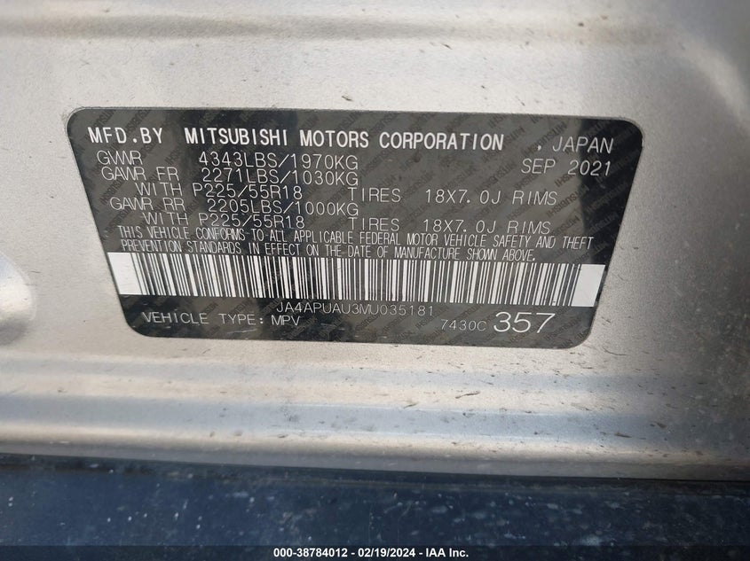 2021 MITSUBISHI OUTLANDER SPORT 2.0 BE 2WD/2.0 ES 2WD/2.0 LE 2WD/2.0 S 2WD - JA4APUAU3MU035181