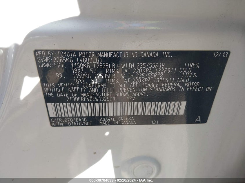 2014 TOYOTA RAV4 LIMITED - 2T3DFREV0EW132901