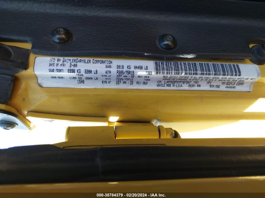 2000 Jeep Wrangler Se VIN: 1J4FA29PXYP767547 Lot: 38784379