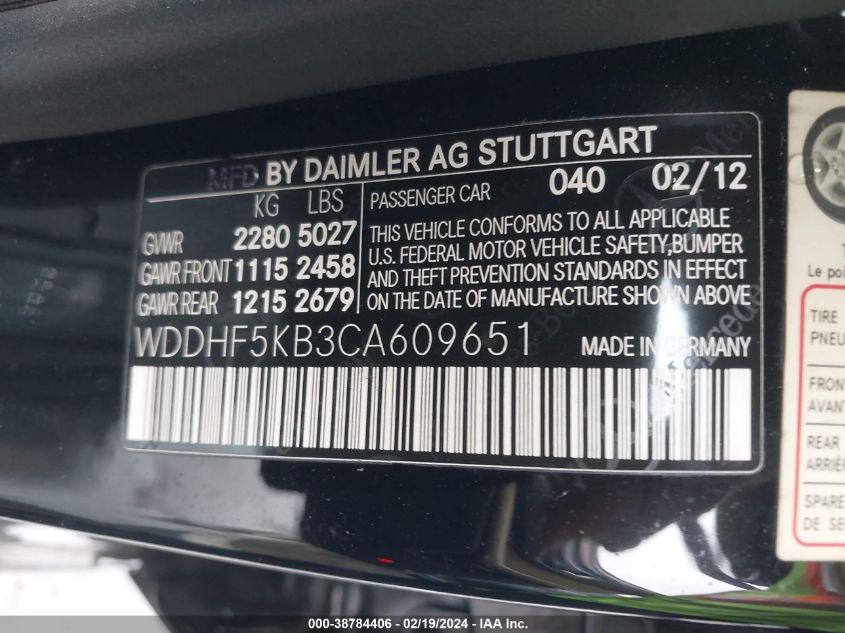 WDDHF5KB3CA609651 2012 Mercedes-Benz E 350