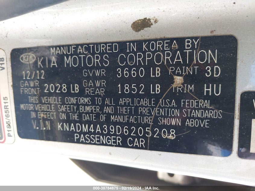 2013 KIA RIO LX - KNADM4A39D6205208