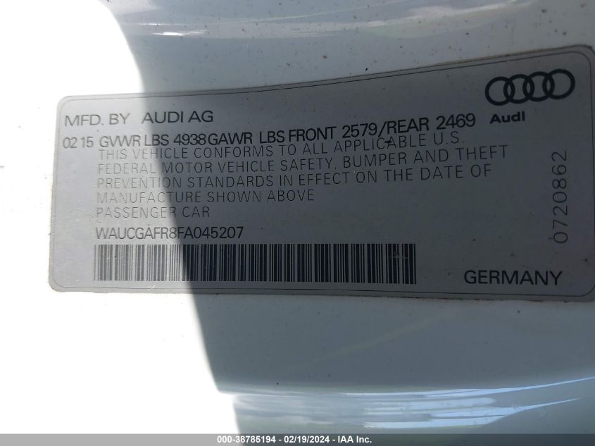 WAUCGAFR8FA045207 2015 Audi S5 3.0T Premium Plus