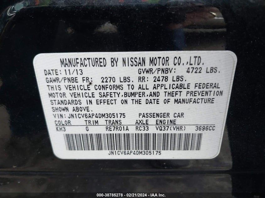 2013 INFINITI G37 JOURNEY/SPORT - JN1CV6AP4DM305175