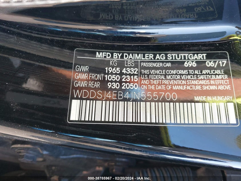 2018 MERCEDES-BENZ CLA 250 VIN: WDDSJ4EB4JN555700