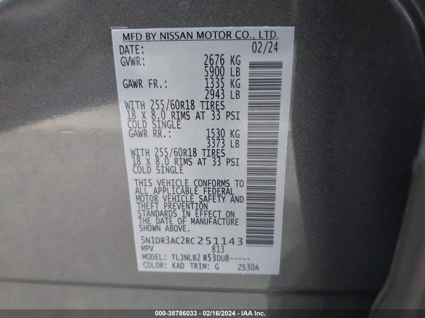 2024 NISSAN PATHFINDER S 4WD - 5N1DR3AC2RC251143