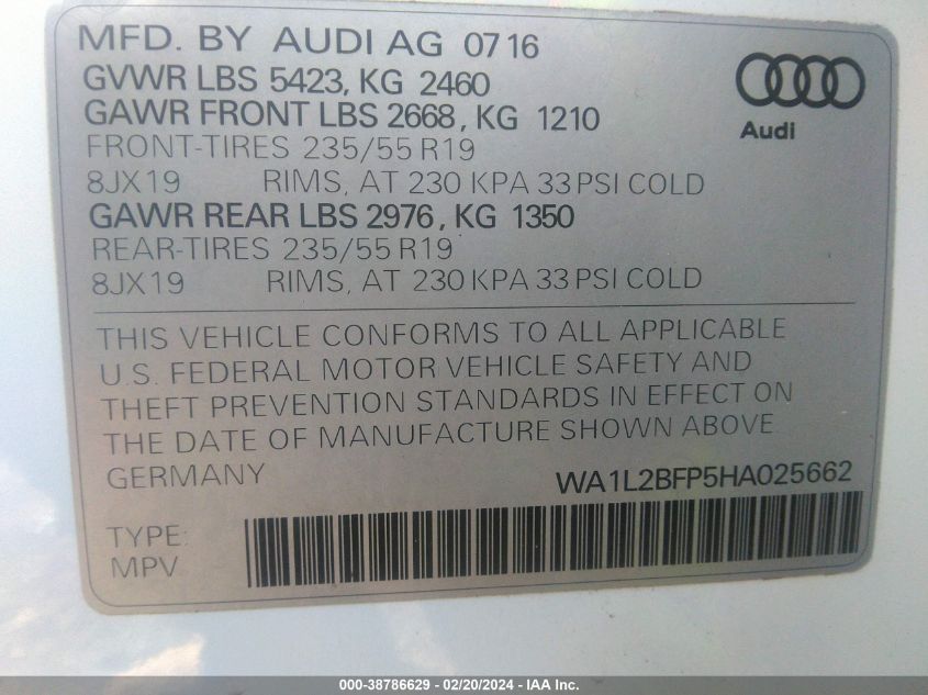 WA1L2BFP5HA025662 2017 Audi Q5 2.0T Premium