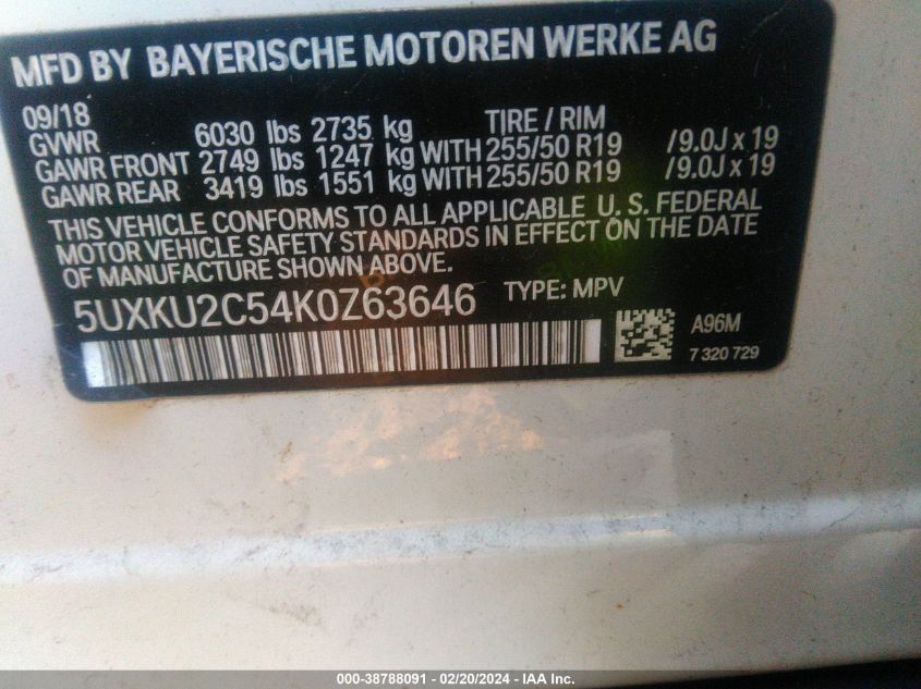 VIN 5UXKU2C54K0Z63646 2019 BMW X6, Xdrive35I no.9