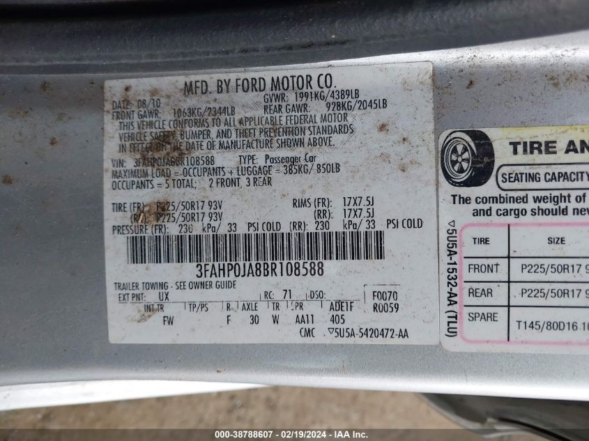 3FAHP0JA8BR108588 2011 Ford Fusion Sel