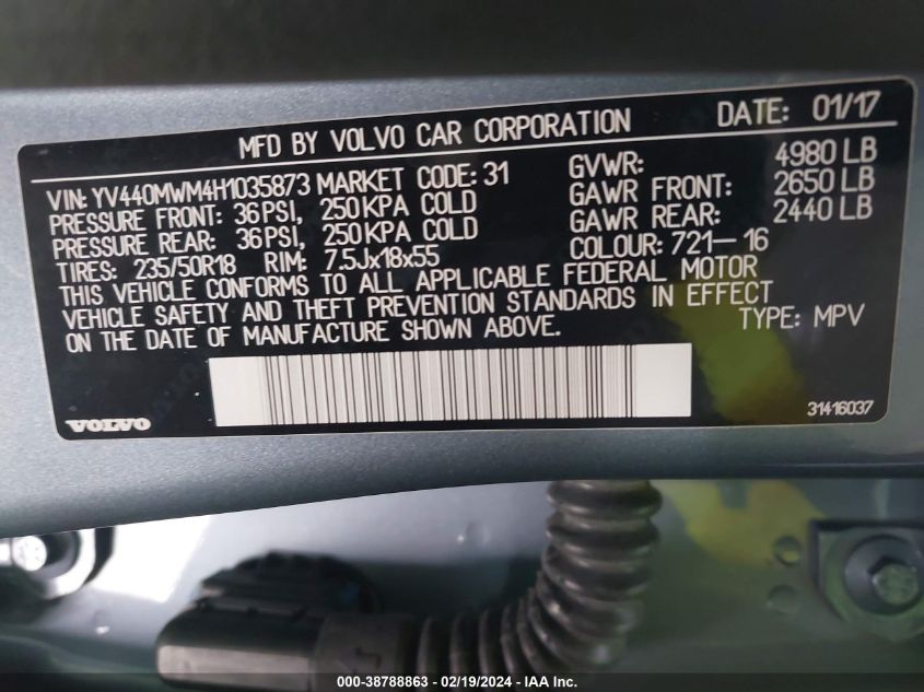 YV440MWM4H1035873 2017 Volvo V60 Cross Country T5 Platinum