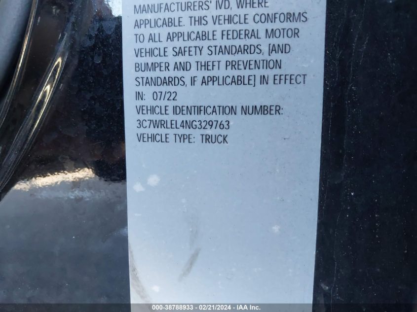 2022 Unknown 4500 Chassis Tradesman/Slt/Laramie/Limited VIN: 3C7WRLEL4NG329763 Lot: 40737494