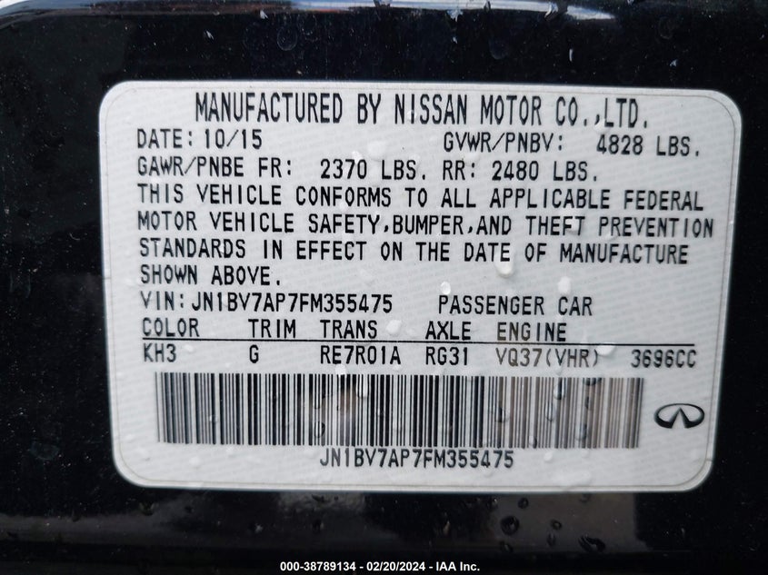 2015 INFINITI Q50 PREMIUM - JN1BV7AP7FM355475