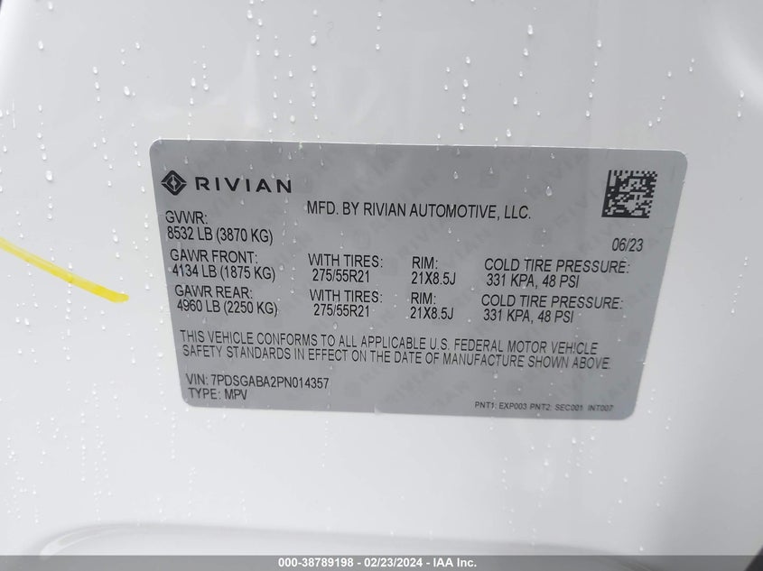 VIN 7PDSGABA2PN014357 2023 RIVIAN R1S ADVENTURE