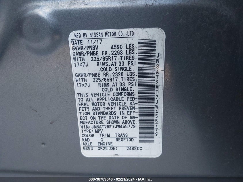 2018 NISSAN ROGUE S/SL/SV - JN8AT2MT7JW455779