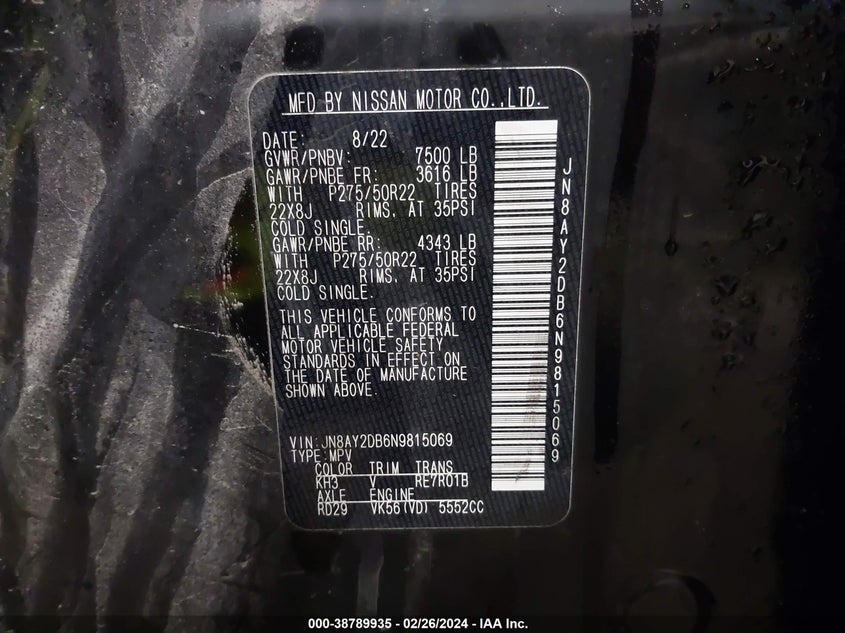 2022 NISSAN ARMADA PLATINUM 4WD - JN8AY2DB6N9815069