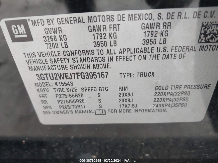 2015 GMC SIERRA 1500 K1500 DENALI - 3GTU2WEJ7FG395167