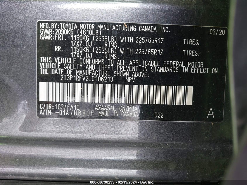 2020 TOYOTA RAV4 XLE - 2T3P1RFV2LC106213