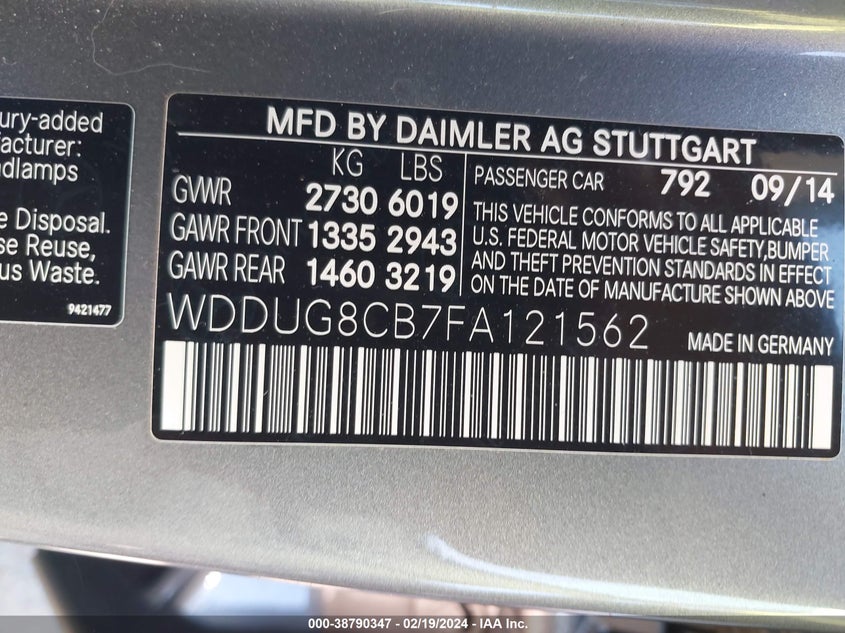 2015 MERCEDES-BENZ S 550 WDDUG8CB7FA121562