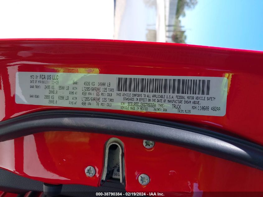2019 RAM 2500 LONE STAR  4X4 6'4 BOX - 3C6UR5DJ2KG706920