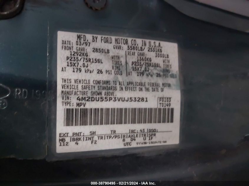 1997 Mercury Mountaineer VIN: 4M2DU55P3VUJ53281 Lot: 38790495